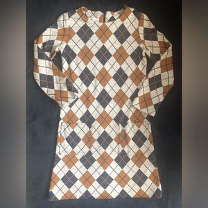 Vintage Leslie J Argyle Shift Dress Union Made ILGWU M Please See Measurements